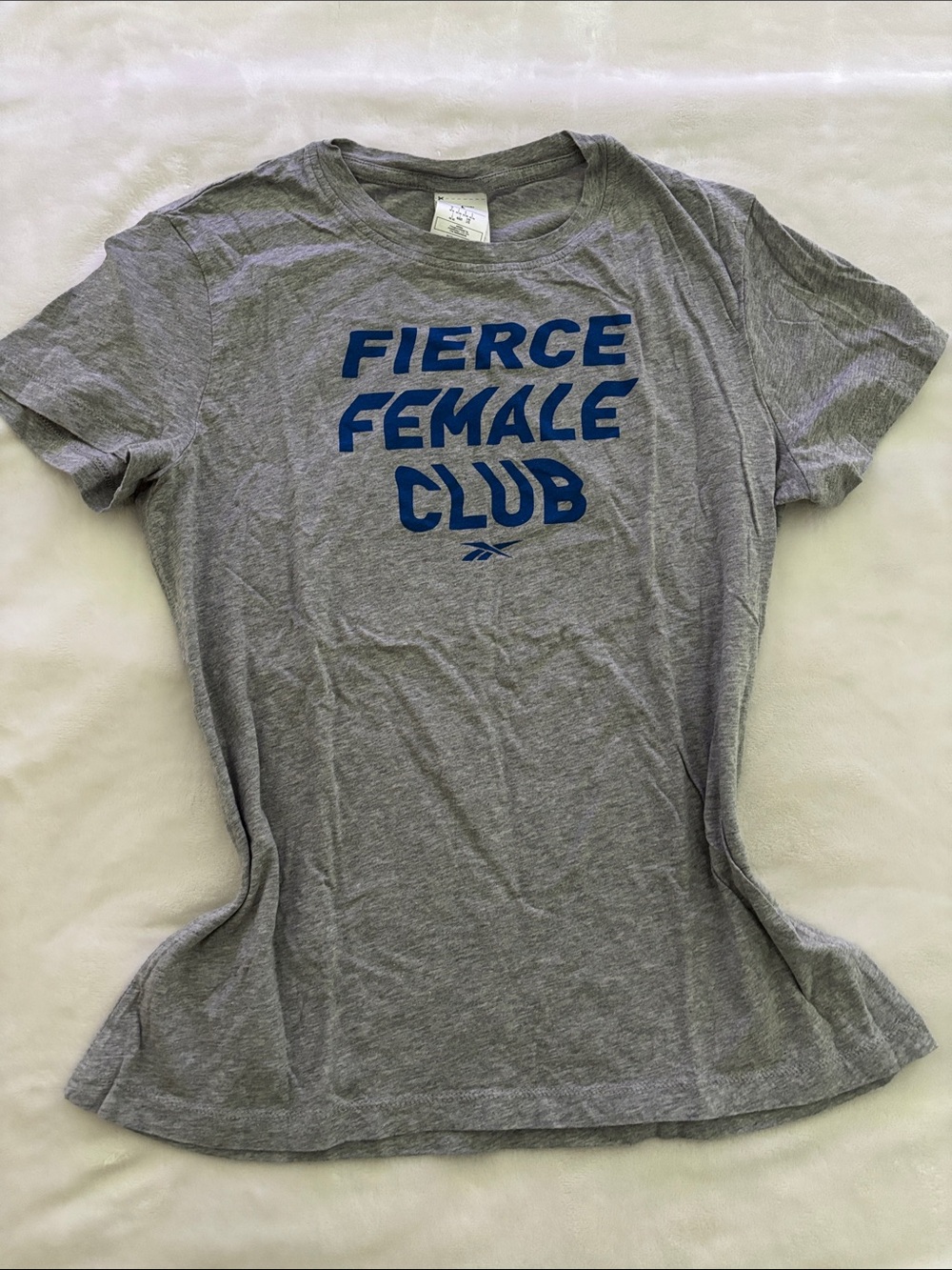 Reebok Gray Tee with Blue "Fierce Female Club" Graphic